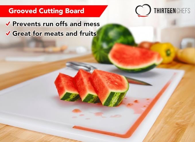 Commercial Grade Plastic Cutting Board with Juice Groove - 18 x 12 Inch for Carving Meat, Grilling, BBQ - 1/2" Thick White HDPE Poly for Food Service