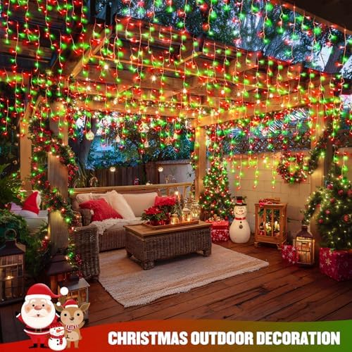JMEXSUSS 400 LED 38.8ft Red and Green Christmas Icicle Lights Outdoor