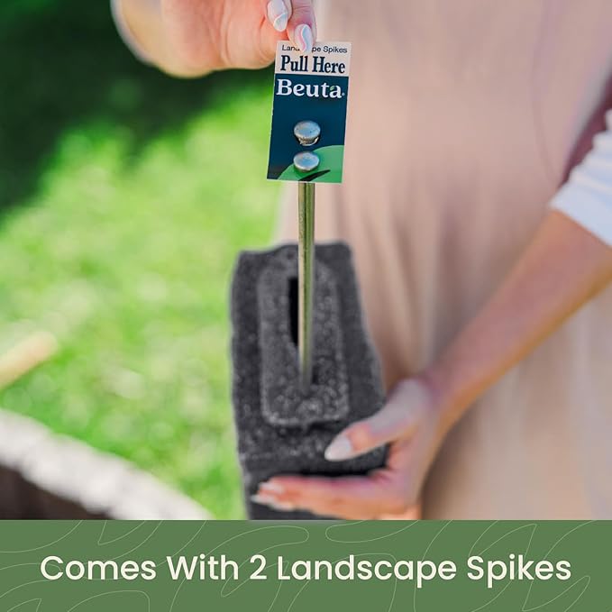 Landscape Edging | Garden Edging Border | Polyrock Blocks for Lawn Edging, Flower Beds & Yard Edging – 4 Pack | Each Section Has 6 Blocks 48" L x 4" W x 6.5" H | 8 Spikes | Charcoal