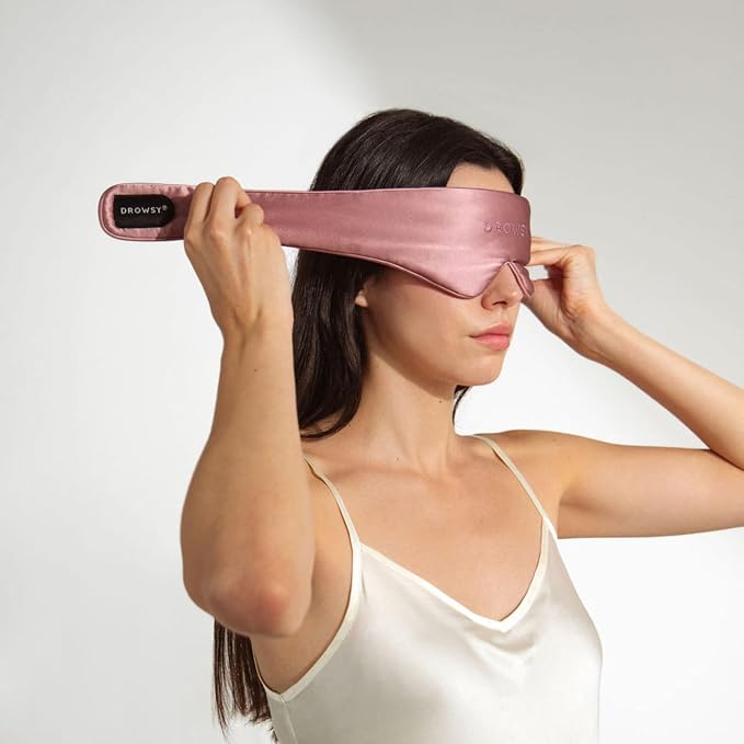Drowsy Featherweight Silk Sleep Mask – Luxury Blackout Eye Mask for Sleeping & Travel, 100% Mulberry Silk, Lightweight Comfort, Adjustable Strap, Protects Skin & Hair - Damask Rose