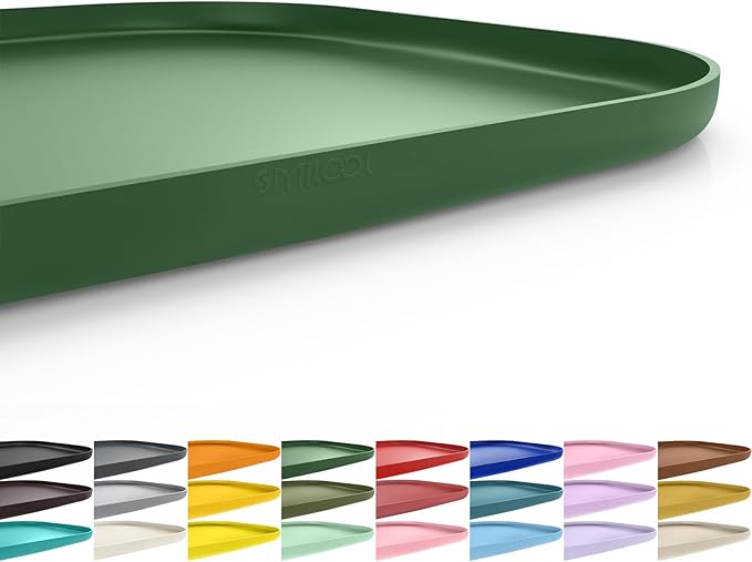 SMILOOL Waterproof Silicone Pet Food Mat with Raised Edge for Dog & Cat | 22" x 14" Non-Slip Pet Feeding Mats with Lip for Food & Water Bowl, Food Grade, Easy Cleaning, Dark Olive