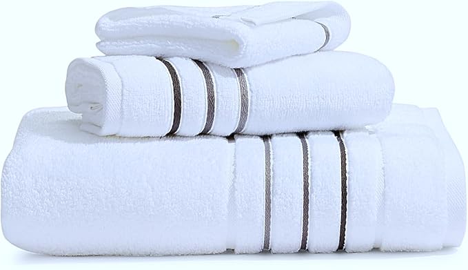 Bath Towels Set for Bathroom – Luxury 6-Piece Cotton Towels, Soft Absorbent & Quick Dry, 600 GSM Bath Towels for Bathroom, Hotel Spa Quality (White/Charcoal, 6- Bath Towel Set)