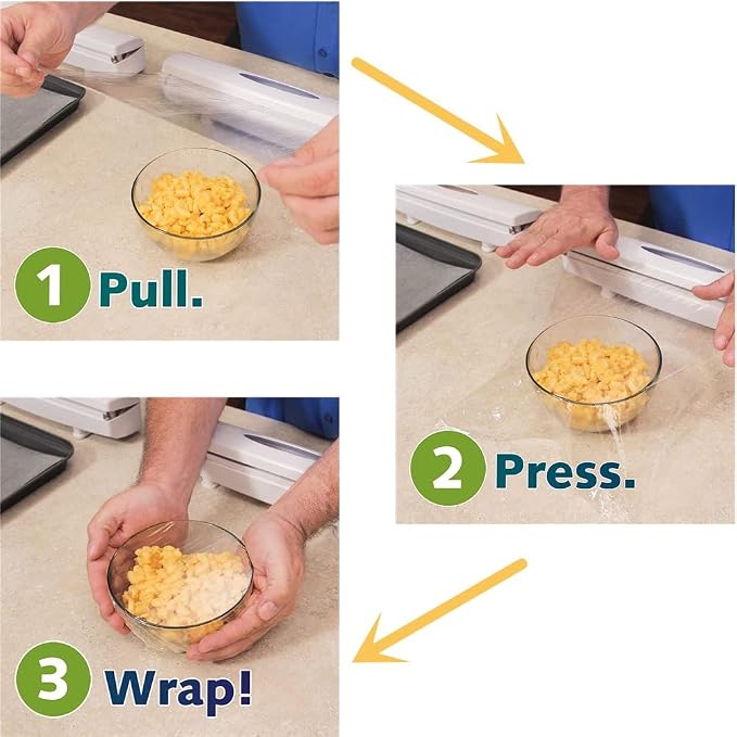 2 Packs Plastic Wrap Cutter Plastic Wrap tastic Easy to Use Food Freshness Wrap Dispenser, Just Pull, Press, Cut, and Wrap Food in Parchment Paper, Aluminum Foil, Cling Wrap, or Your Favorite Material