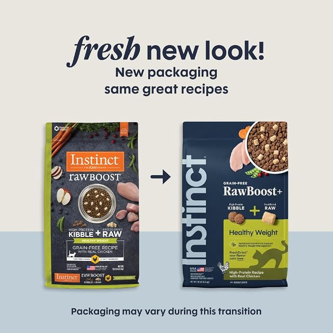 Instinct RawBoost Healthy Weight, Dry Cat Food + Freeze Dried, 10 lb. Bag | High-protein kibble with FreshDried raw bites, supports weight management, cage-free chicken, minimally processed