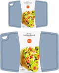 Thick Cutting Boards for Kitchen Silicone Chopping Board Set of 2 Mid 12.6'' x 9.1”,Mini 9.1”x7.1” Non-slip Deep Drip Juice Groove Easy Grip Handle,Dishwasher Safe-Light Blue