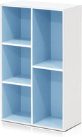 Furinno LUDER Book Shelf, 5-Cube Bookshelf, Reversible Bookcase, 9.4 x 19.5 x 31.5, Easy Assembly, for Living Room, Bedroom, Home Office, White/Light Blue