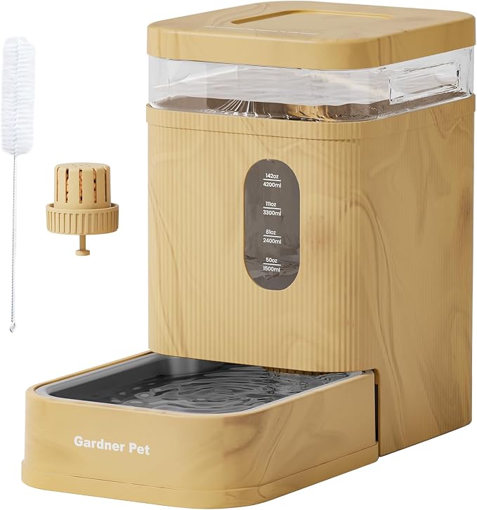 Gardner Pet 1.7 Gallon Automatic Dog Water Bowl Dispenser 6.5L Gravity Water Feeder with Stainless Steel Bowl & Maifan Stone Filter, BPA-Free for for Cats and Dogs (Brown, 1.7 Gallon)