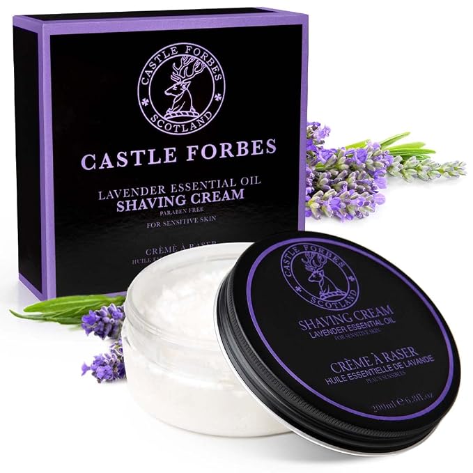 Castle Forbes Lavender Shaving Cream For Men, 6.8 fl.oz. | Moisturizing Smooth Shave Lather w/Esseantial Oils | Protects Sensitive Skin From Razor Burn & Irritation | Luxury Grooming & Beard Care