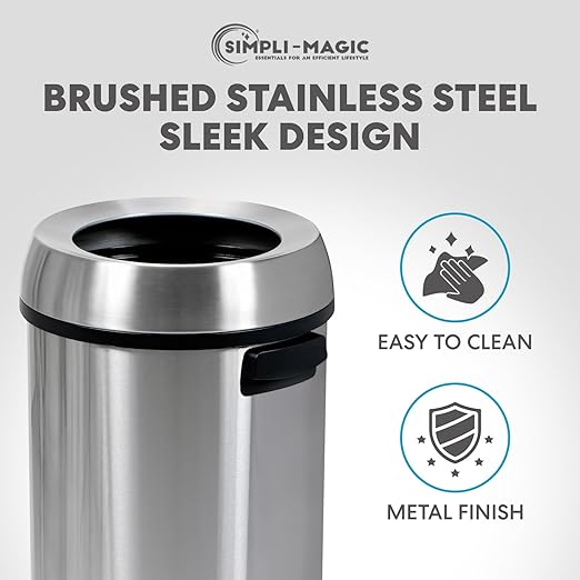 Simpli-Magic 65 Liter Open Top Trash Can, Commercial Grade, Stainless Steel