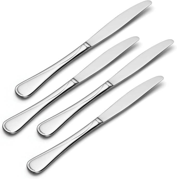 Oneida Silverware Set For 4, Flight Everyday Dinner Knives Flatware Set of 4, Stainless Steel Cutlery Sets, Dishwasher Safe Utensils, Utensil Sets, Butter Knife, 4-Piece Dinner Knife (Silver, 4 Piece)