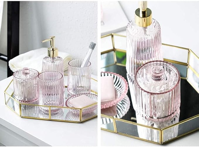 Soap Dispenser - Bathroom Countertop Pump Bottles, Five-Piece Bathroom Set, Bathroom Accessories Set Glass Mouthwash Cup, Hand Sanitizer Bottle, Toothbrush Cup, Toothbrush Holder