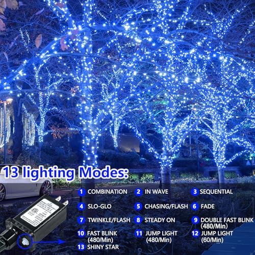 2 Pack 200 LED Christmas Lights 13 Modes Extendable Christmas Tree Lights