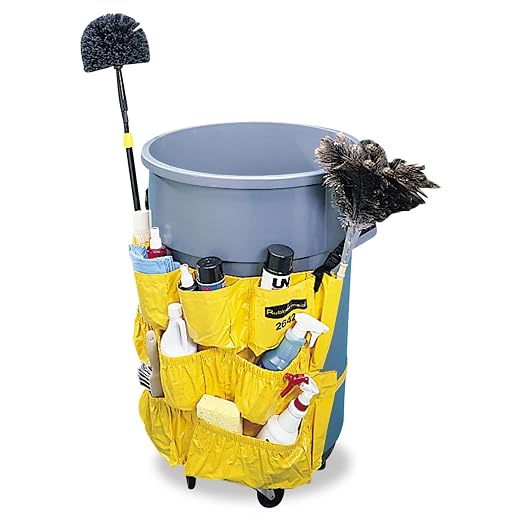 Rubbermaid Commercial Products Supply Organizing Caddy for Brute Trash Cans Yellow Tool Organizer Storage for Spray Bottles/Paper Towels/Gloves/Scrub Brush,(Pack of 6)