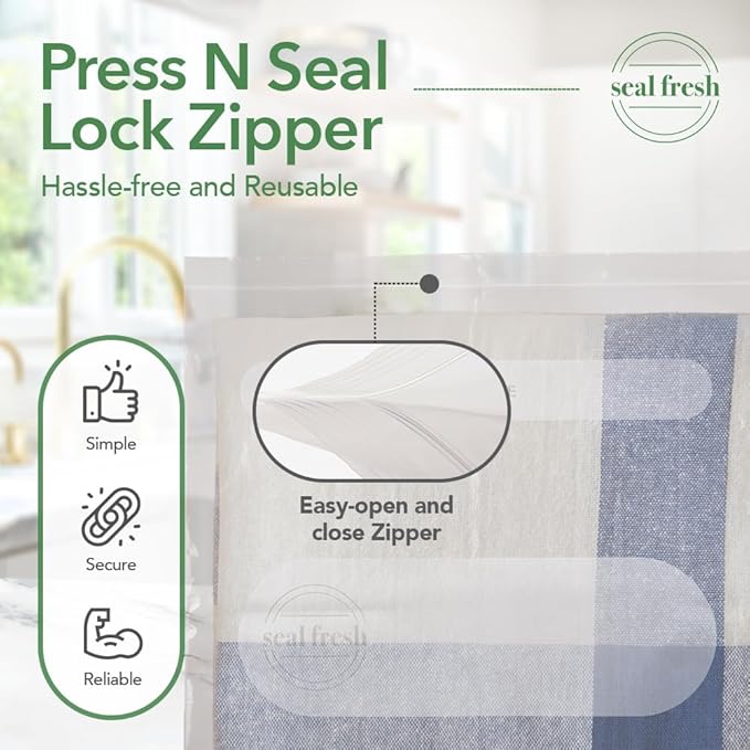 Seal Fresh 10 Gallon Large Plastic Storage Bags – 24" x 24" (15 Count) – Reusable XXL Extra Large Clear Jumbo Zip Bags with Sealable Zipper Top For Clothes, Travel, Moving