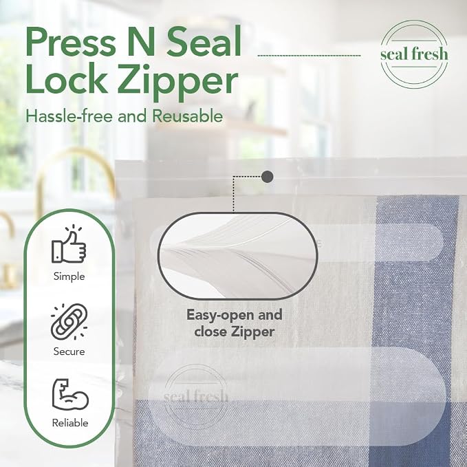 Seal Fresh 3 Gallon Large Plastic Storage Bags – 16" x 18" (60 Count) – Reusable XXL Extra Large Clear Jumbo Zip Bags with Sealable Zipper Top For Clothes, Travel, Moving