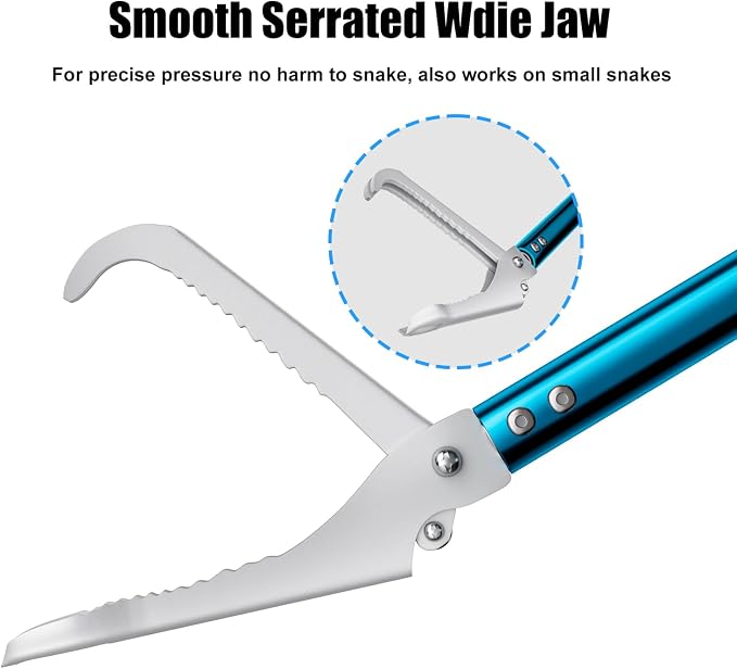 60" Snake Tongs, Professional Aluminum Alloy Standard Reptile Grabber Reacher | Snake Catcher Wide Jaw Handling Tool for Outdoor, Garden, and Emergency Use