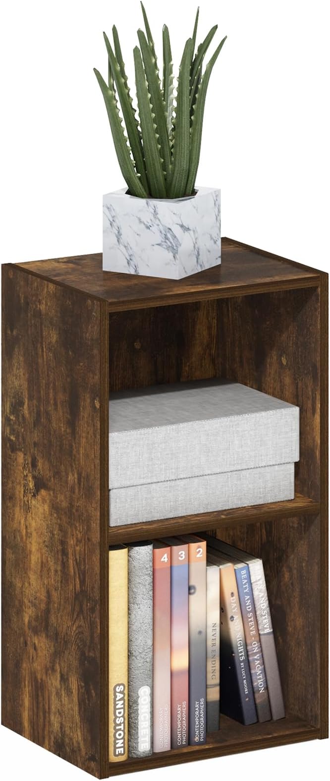 Furinno PASIR Book Shelf, 2-Tier Modern Bookshelf, Open Shelves Bookcase 9 x 12 x 21, Easy Assembly, for Living Room, Bedroom, Home Office, Amber Pine