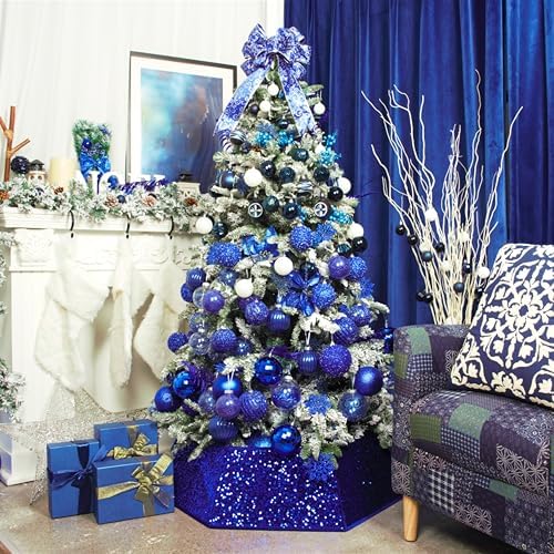 XmasExp Christmas Tree Collar, 24 inch Sequin Tree Skirt Stand Base Cover for Home Decor, Medium Size 4 Piece, Blue