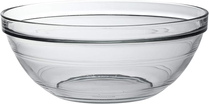 Duralex Gigogne Glass Stackable Mixing Bowls/Prep Bowls Set of 6, Clear. 2½ qt. / 9"