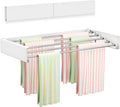 Vikaqi Wall Mounted Clothes Drying Rack 23.6", Foldable Wall Mount Laundry Rack Folding Indoor, Drying Rack Clothing Collapsible, Hidden Space Saver with Wall Template, 5 Rods, White