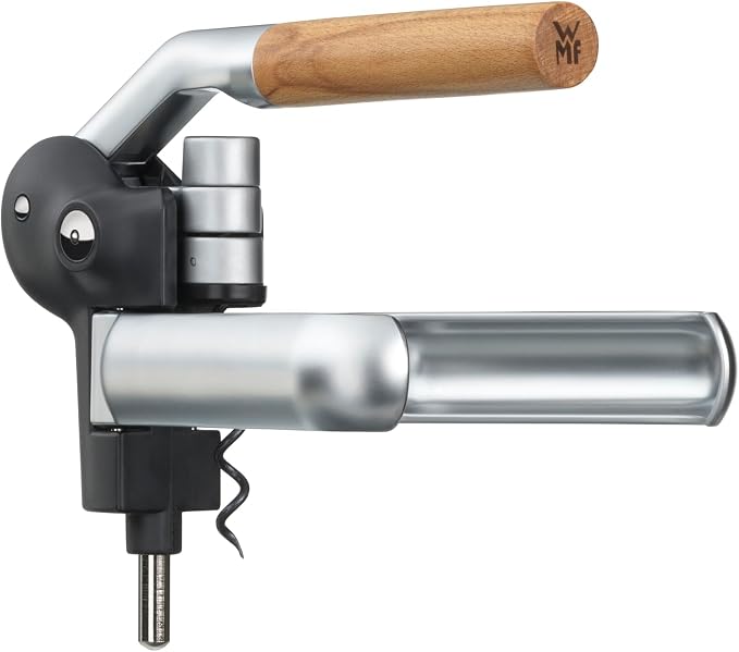 WMF Baric Lever Corkscrew Wine Opener, 19 x 11 x 15 cm, Die-cast Metal and Beech Wood, Effortless Operation, Wine Bottle Opener