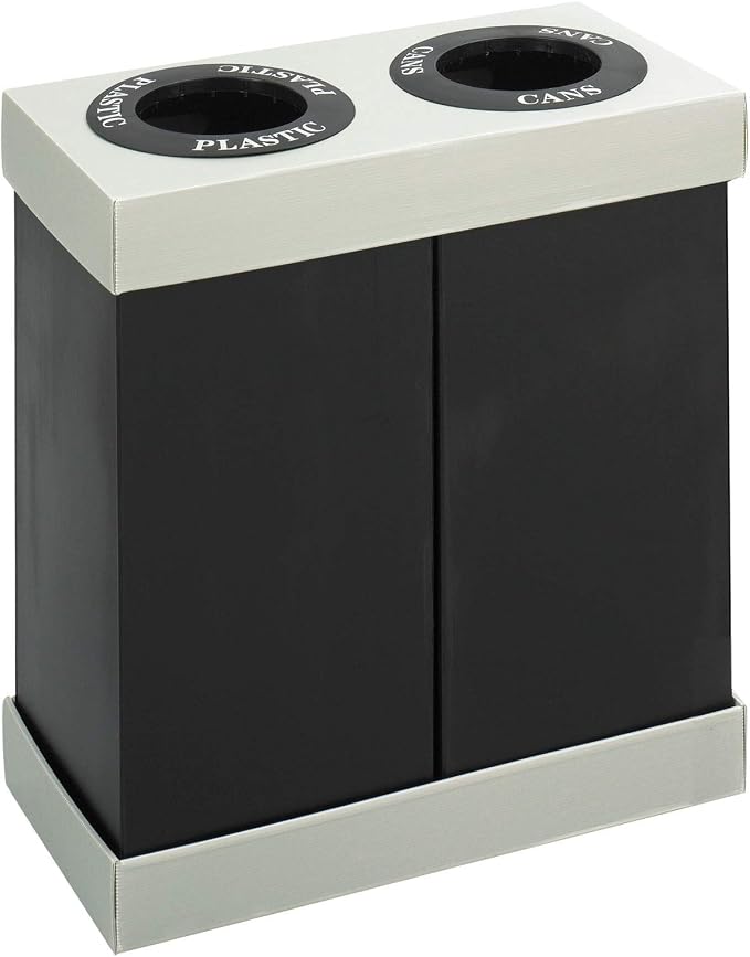 Safco Trash Can Recycle Bin Combo, 28 Gallon Each (2 Bin), At Your Disposal Recycling Center, Black/Grey