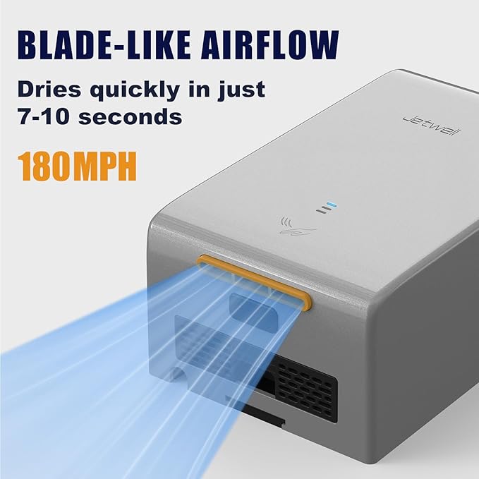 JETWELL ADA Compliant Hand Dryer, ABS Plastic Cover Hard Wired Design, AC 110V-130V JW2825 (Silver)