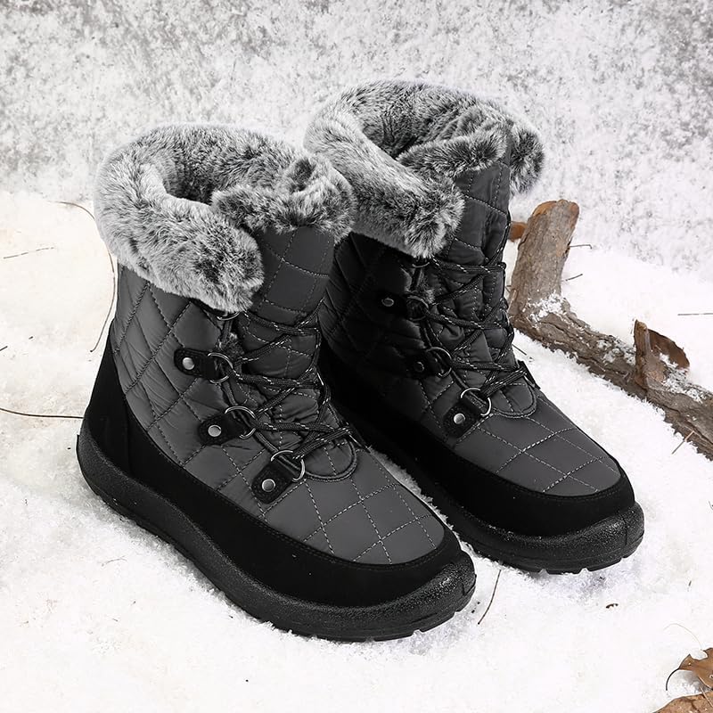 ZEENXIUYA Womens Snow Boots Comfortable Warm Fur Lined Winter Waterproof Flat Lace-Up Ankle Boots Outdoor Winter Booties
