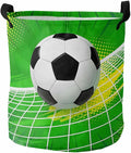 Collapsible Laundry Basket 60L, Green Football Storage Bin Laundry Hamper with Handles, Soccer Ball Goal Net Vibrant Waterproof Clothes Baskets for Bathroom/Bedroom 16.5 x 17 In