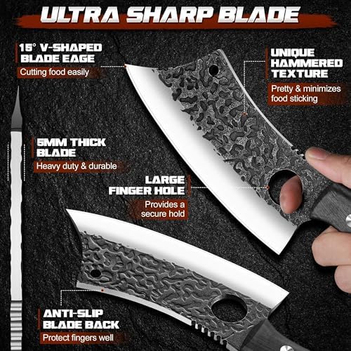 ROCOCO Meat Cleaver Butcher Knife - Full Tang Knife & Sheath Gift Idea Men