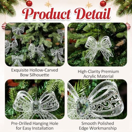 Syhood 100 Pcs Crystal Christmas Tree Ornaments, Bows