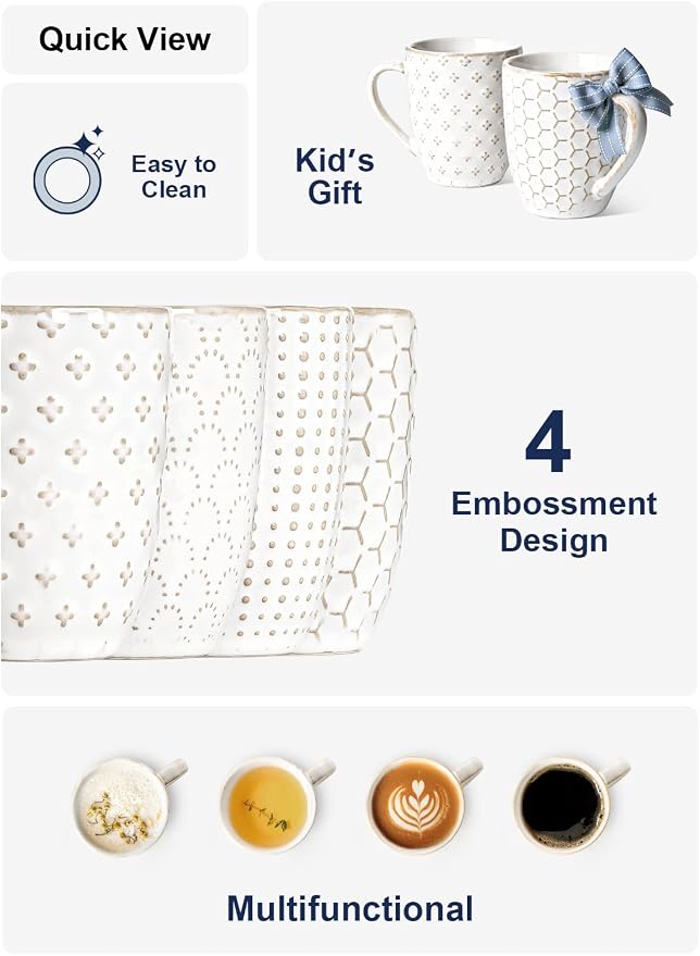 LE TAUCI Espresso Cups 6 oz, Ceramic Demitasse Cup, Small Coffee Mugs for Double Shot, Latte, Cappuccino, Lungo, Kids Mugs With Handle, Suit For Housewarming - 2.7 inch, Set of 4, Arctic White