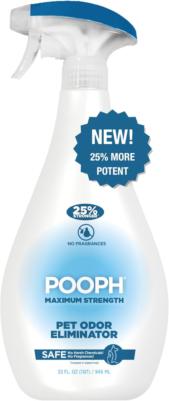 POOPH Plus Maximum Strength Pet Odor Eliminator Spray 32 oz for Dogs & Cats — Heavy Duty Urine, Poop & Pee Odor Remover for Carpet, Furniture, Litter Box & Hard Floors, Unscented