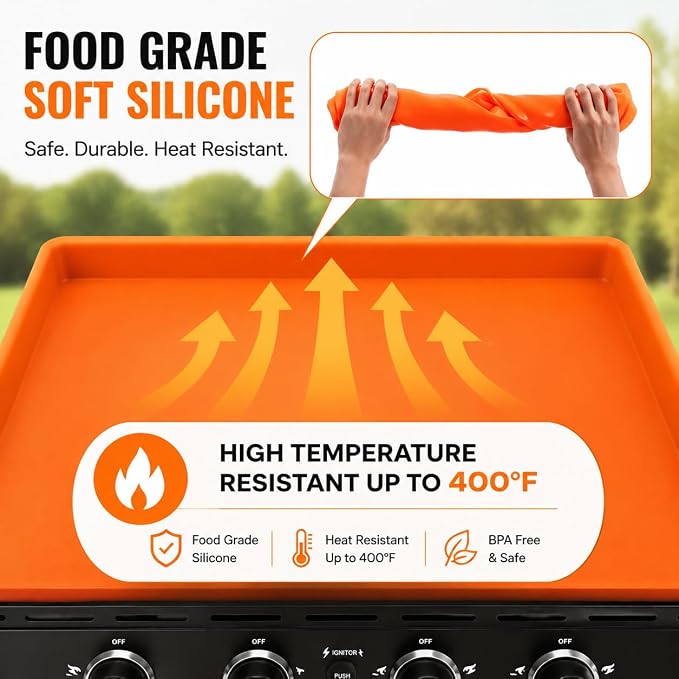 Silicone Griddle Mat for Cuisinart CGG-0028 28" Two Burner Gas Griddle, Heat-Resistant, BBQ Griddle Tools Mat, Suitable for Outdoor Cooking in All Seasons