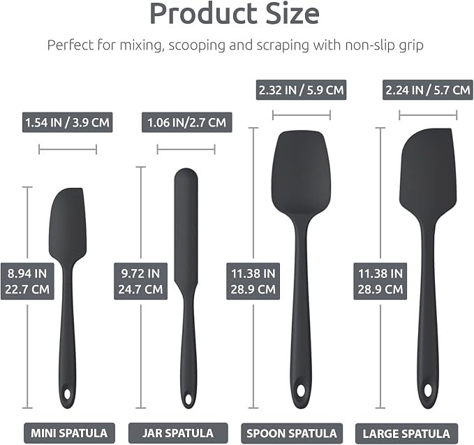 U-Taste Measuring Cups and Spoons Set of 15 in 18/8 Stainless Steel, and Upgraded 600ºF High Resistant Flexible and Sturdy Silicone Spatula Set of 4 (Black)