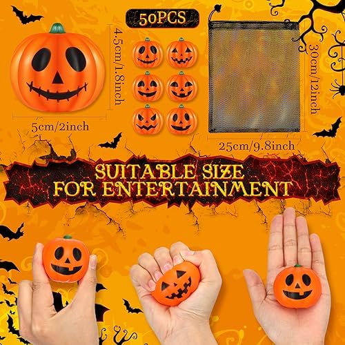Leyndo 80 Pcs Halloween Pumpkin Stress Balls Halloween Goodie Bag Stuffers