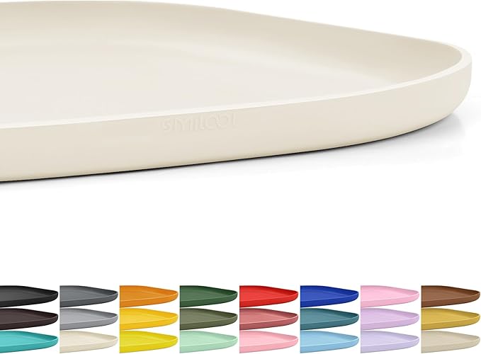 SMILOOL Waterproof Silicone Pet Food Mat with Raised Edge for Dog & Cat | 12" x 12" Non-Slip Small Pet Feeding Mats with Lip for Food & Water Bowl, Food Grade, Easy Cleaning, White Sand