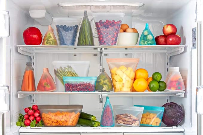 Zip Top Reusable Food Storage Containers Full Set of 8 Frost – Platinum Silicone Cups, Dishes & Bags – Microwave, Dishwasher & Freezer Safe – Made in USA, BPA-Free