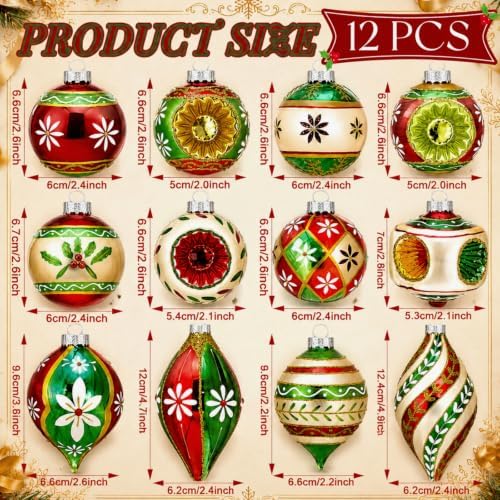 12 Pcs Vintage Glass Christmas Ornament Reflector Decor, Classic