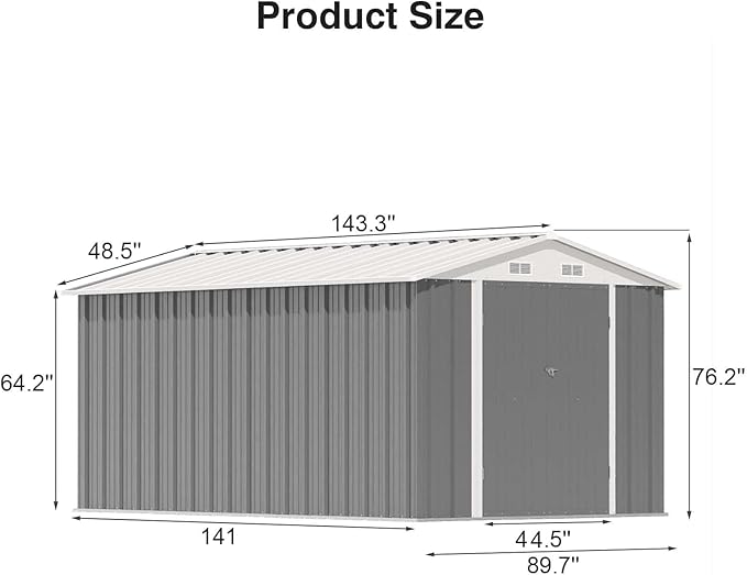 Patiowell 8 x 12 FT Outdoor Storage Shed, Metal Storage Shed, Gray | Steel Shed Storage House with Design of Lockable Doors, Utility and Tool Storage for Garden, Patio, Backyard, Outside use