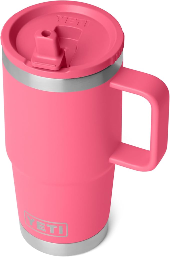 YETI Rambler 20 oz Travel Mug with Flip Straw Lid – Stainless Steel, Vacuum Insulated, Leakproof, Cup Holder Friendly, Tropical Pink