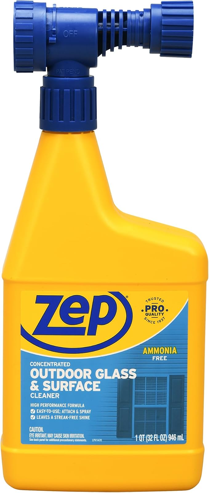 Zep Hose End Outdoor Glass and Surface Cleaner - 32 oz (Case of 6) - U49910 - Easy-To-Use, Attach and Spray for A Streak-Free Shine