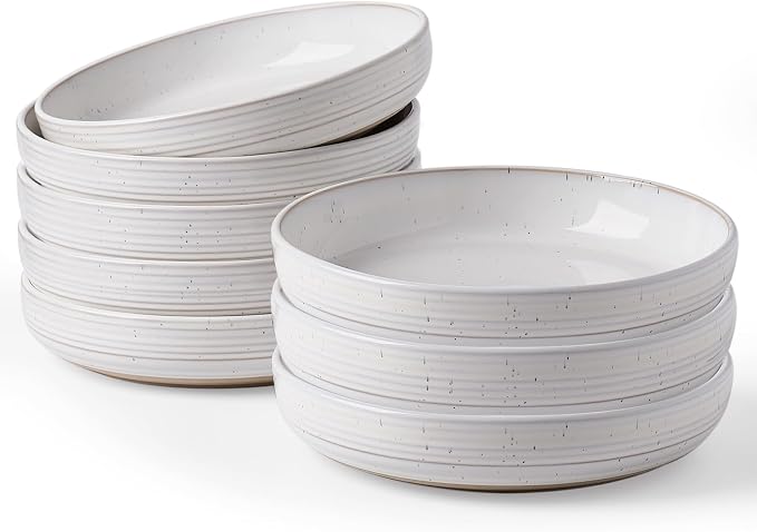 famiware Milkyway 33 oz Bowl Set, Pasta Bowls Set of 8, Salad Bowls, Double Reactive Glaze, Sturdy & Stackable, Ideal for Housewarming, Festivals, White with Speckles