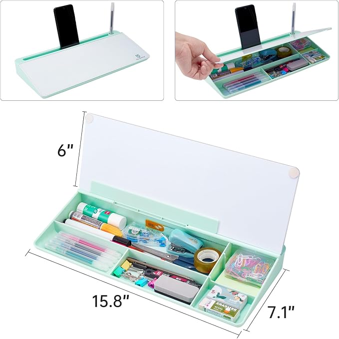 TSJ OFFICE Desktop Whiteboard Dry-Erase-Board - Computer Keyboard Stand White Board Surface Pad with Drawer, Desk Organizers with Accessories for Office, Home, School Supplies - Green