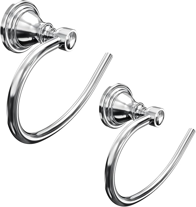 Towel Ring 2 Pack, Stainless Steel Hand Towel Holder for Bathroom Wall Mount, Heavy Duty Towel Hanger for Kitchen, Bath, RV (Chrome