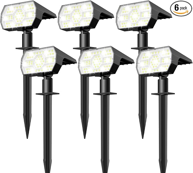 NYMPHY Solar Lights Outdoor Waterproof - 6 Pack (Cool White) | 56 LED 3 Lighting Modes IP68 Waterproof Solar Powered Garden Yard Spot Solar Lights for Outside Landscape