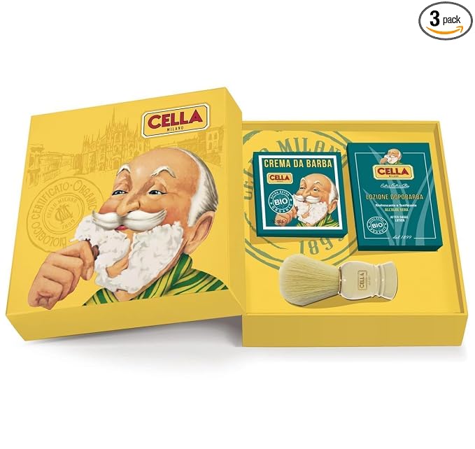 Cella, Luxury Organic Gift Set, Included Cella’s Organic Aloe Vera Shave Cream, After Shave Lotion & Boar Bristle Shave Brush, Made In Italy