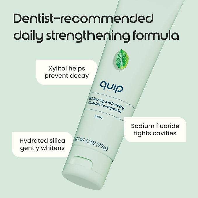 quip Daily Strengthening Anticavity Toothpaste - Fights Cavities - Strengthens Enamel - Gently Whitens - No SLS - Dentist-Recommended Full-Mouth Clean - Mint Flavor - 3.5oz - 3pk