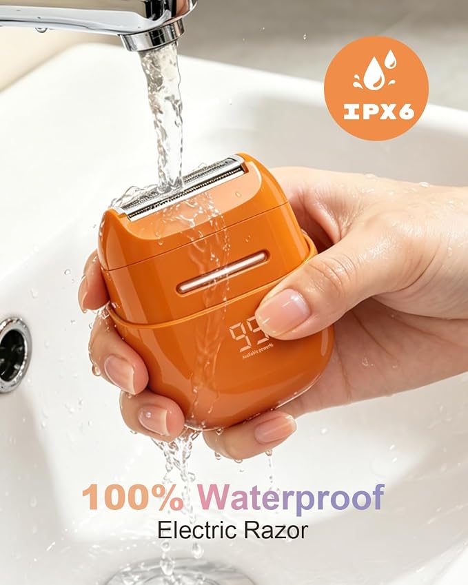 Electric Shaver for Women Waterproof Mini Electric Razors for Women - Cordless Foil Shaver for Hair Removal, Legs, Face, Body, Bikini,Sensitive Skin, Razor for Teen Girls (Orange, Fashion)