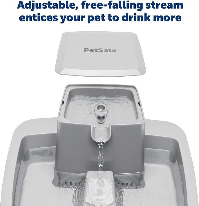 PetSafe Oasys Pet Fountain, 2 Gallon/256 oz, Dogs & Multi-Pet Homes | Adjustable Water Flow, Open-Bowl Design Keeps Water Available in Outages, Dishwasher-Safe, Filter Included